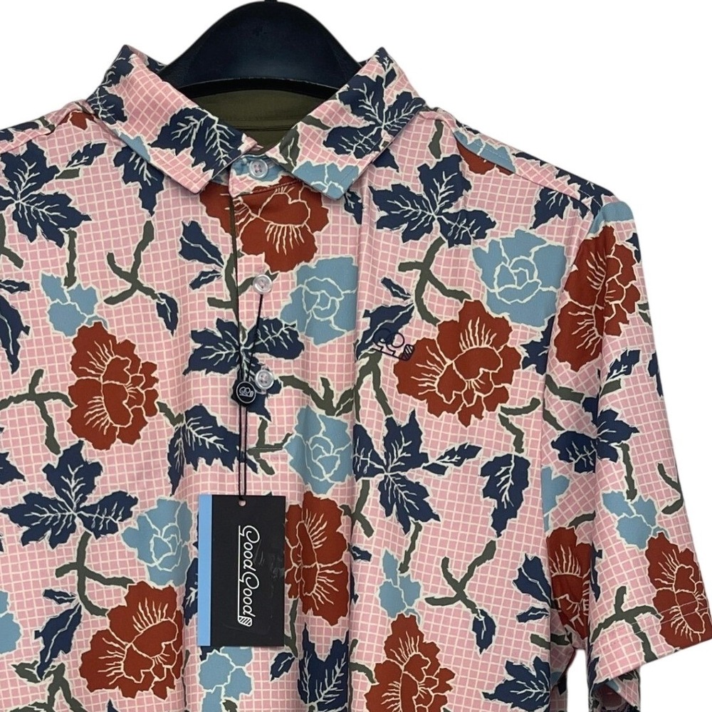 NEW Good Good Golf Pink Canyon Polo Mens M Floral Short Sleeve Shirt GG1180R